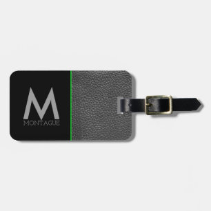 Minimalistiskt svart monogram-läder och limgrön bagagebricka