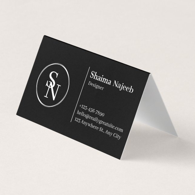 Minimalistiskt svart monogram professionellt vikta visitkort (Baksida)