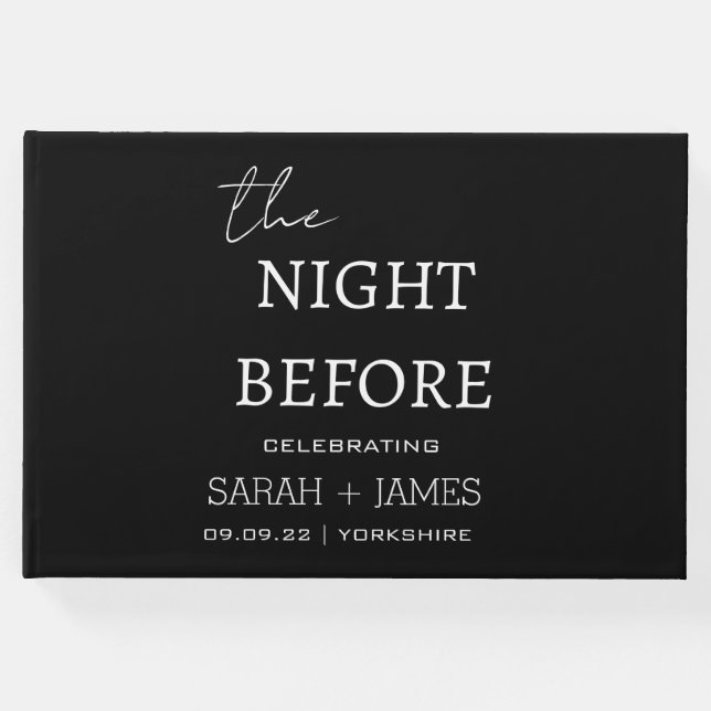 Minimalistiskt svart natten före Bröllopsfest Gästböcker (Framsida)