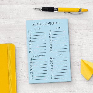 Minimalistiskt svart och blå organiserat Sak att g Post-it Block