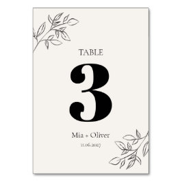 Minimalistiskt svart och gam Botaniskt Bröllop Bordsnummer