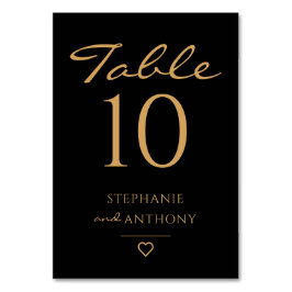 Minimalistiskt svart och Guld hjärtmodernt Bröllop Bordsnummer