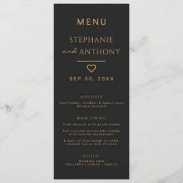 Minimalistiskt svart och Guld hjärtmodernt Bröllop Meny