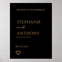 Minimalistiskt svart och Guld hjärtmodernt Bröllop Poster
