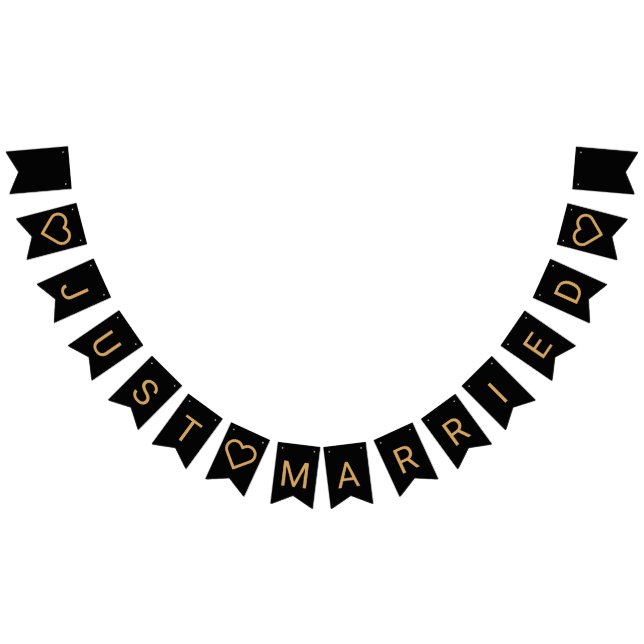 Minimalistiskt svart och Guld hjärtmodernt Bröllop Vimplar (Alla)