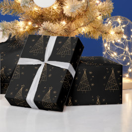 Minimalistiskt svart och Guld Julgran Presentpapper