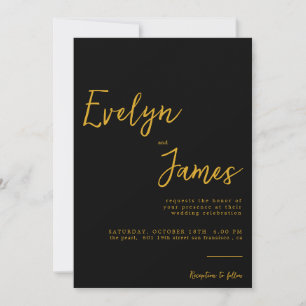 Minimalistiskt svart och Guld Modern Romantiskt Br Inbjudningar