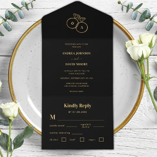 Minimalistiskt svart och Guld Ringar och Monogram