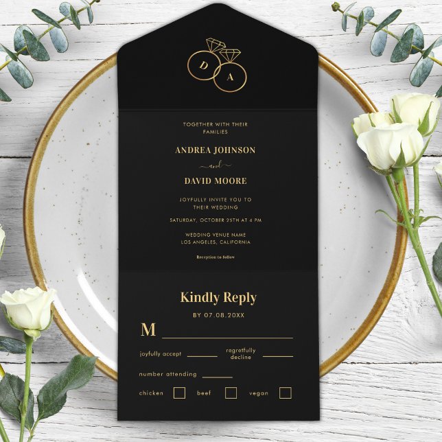 Minimalistiskt svart och Guld Ringar och Monogram  (Skapare uppladdad)