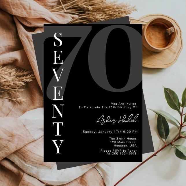 Minimalistiskt svart och vitt 70:e födelsedagen inbjudningar (Skapare uppladdad)