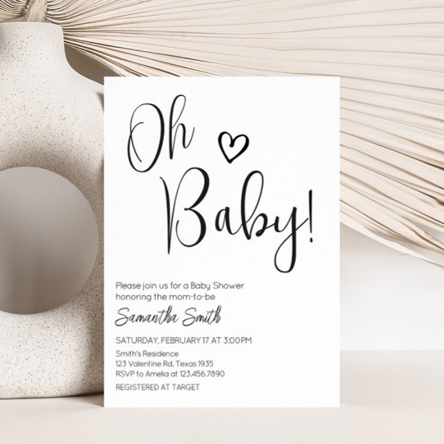 Minimalistiskt svart- och vitt babyskor inbjudningar (White Minimalist Heart Baby Shower Invitation)