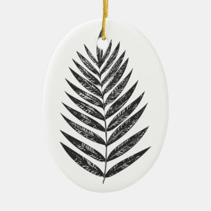 Minimalistiskt svart och vitt botaniskt naturområd julgransprydnad keramik