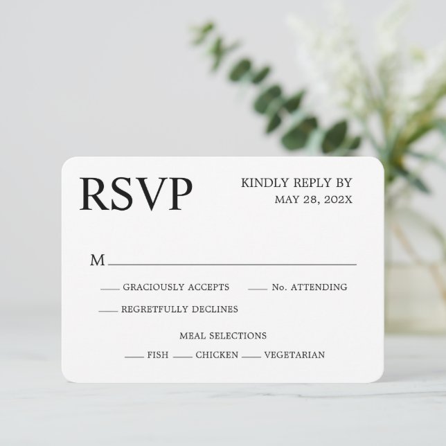 Minimalistiskt svart och vitt bröllop RSVP OSA Kort (Stående Fram)