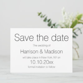 Minimalistiskt svart och vitt Bröllop spara datum Datumet