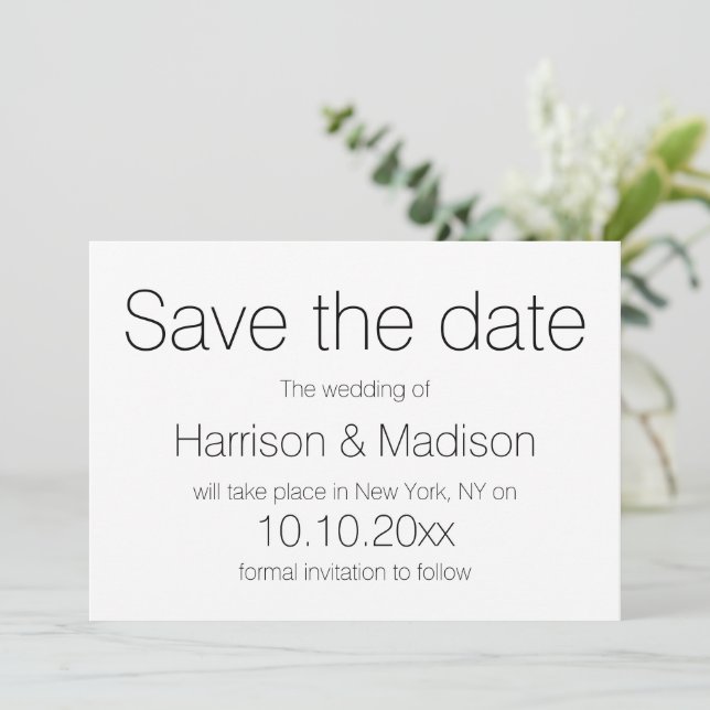 Minimalistiskt svart och vitt Bröllop spara datum Spara Datumet (Stående Fram)