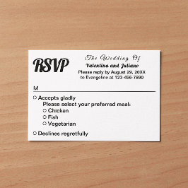 Minimalistiskt svart och vitt bröllops-RSVP OSA Kort