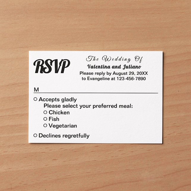 Minimalistiskt svart och vitt bröllops-RSVP OSA Kort (Typography style black and white wedding RSVP)