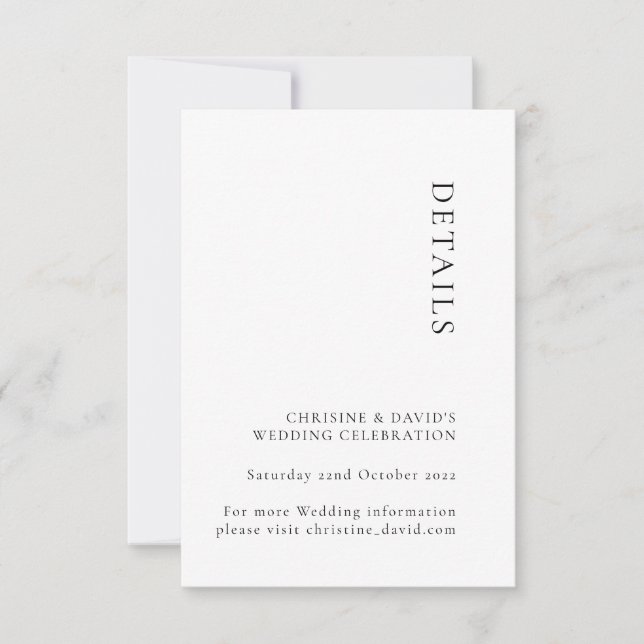 Minimalistiskt svart och vitt bröllopsdetaljkort inbjudningar (Framsida)