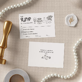 Minimalistiskt svart och vitt doodle- bröllops-RSV OSA Kort