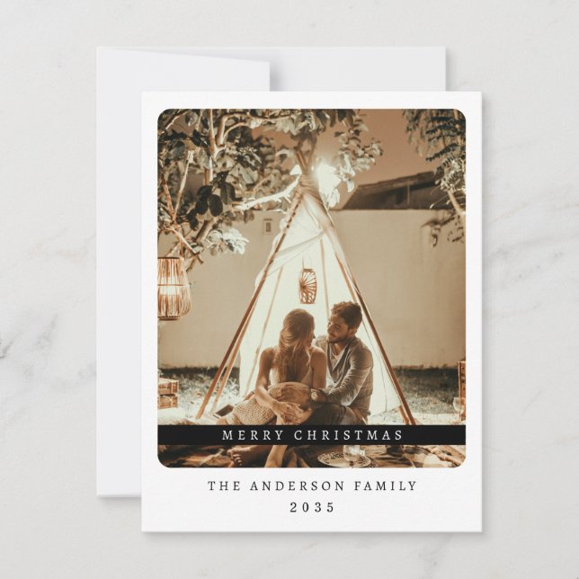 Minimalistiskt svart och vitt, enkelt foto julkort (Framsida)