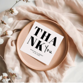 Minimalistiskt svart och vitt fet Tack Bröllop Pappersservett