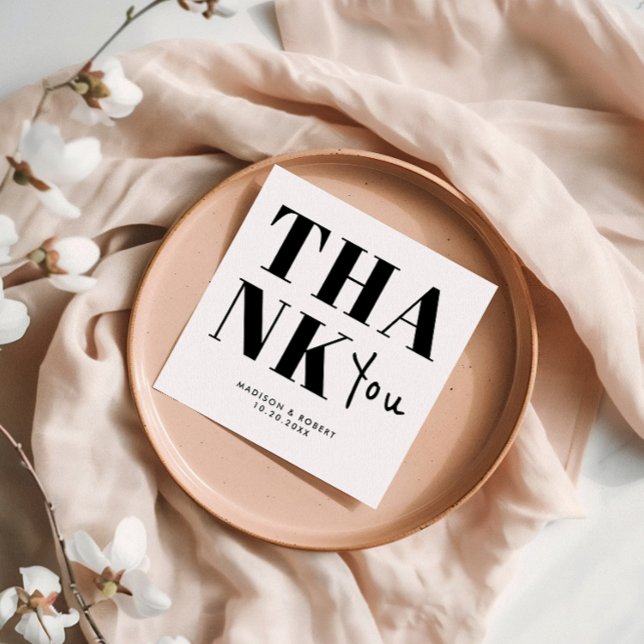 Minimalistiskt svart och vitt fet Tack Bröllop Pappersservett (Skapare uppladdad)