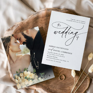 Minimalistiskt svart och vitt foto-Bröllop Inbjudningar