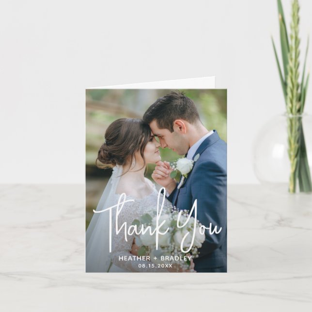 Minimalistiskt svart och vitt foto Modern Bröllop Tack Kort (Framsida)