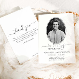 Minimalistiskt svart- och vitt fotobegravningsminn tack kort