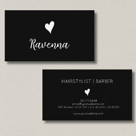 Minimalistiskt svart och vitt hjärta barberare sva visitkort