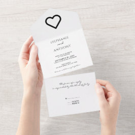 Minimalistiskt svart och vitt hjärta Bröllop