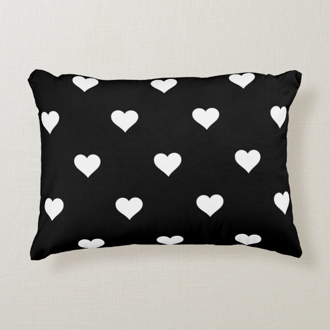 Minimalistiskt svart och vitt hjärta Mönster Prydnadskudde (Framsidan)