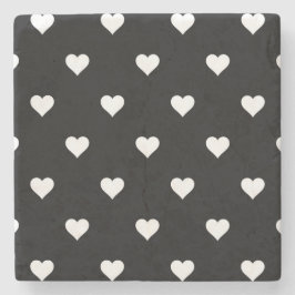 Minimalistiskt svart och vitt hjärta Mönster Stenunderlägg