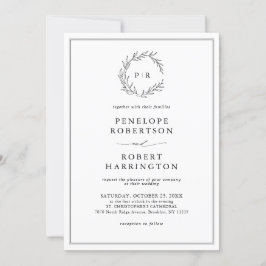 Minimalistiskt svart och vitt Löv Modern Bröllop Inbjudningar