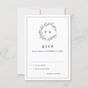 Minimalistiskt svart och vitt Löv Modern Bröllop OSA Kort