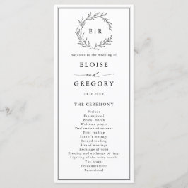 Minimalistiskt svart och vitt Löv Modern Bröllop Program