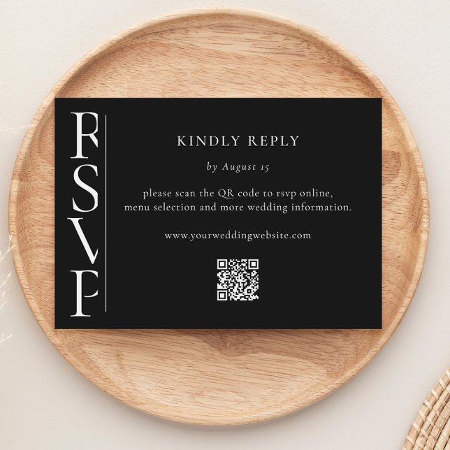 Minimalistiskt svart och vitt modernt bröllop RSVP OSA Kort (Skapare uppladdad)