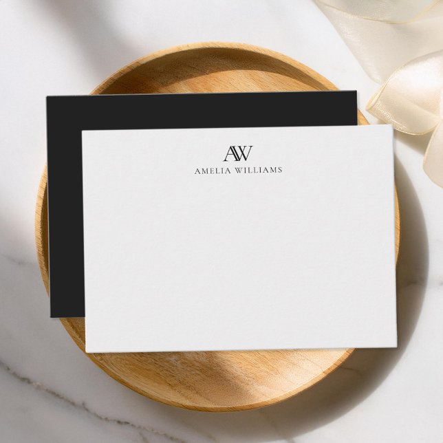 Minimalistiskt svart och vitt monogram anteckningskort (Skapare uppladdad)