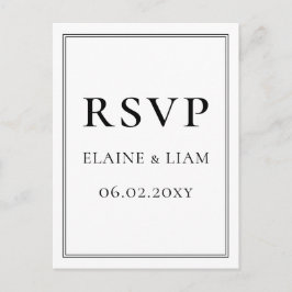 Minimalistiskt svart och vitt monogram bröllop RSV Inbjudan Vykort