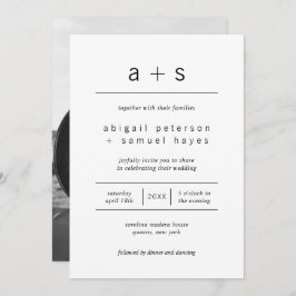 Minimalistiskt svart och vitt monogram foto Bröllo Inbjudningar