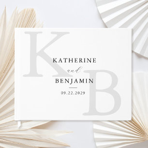 Minimalistiskt svart och vitt monogram Modern Bröl Gästböcker
