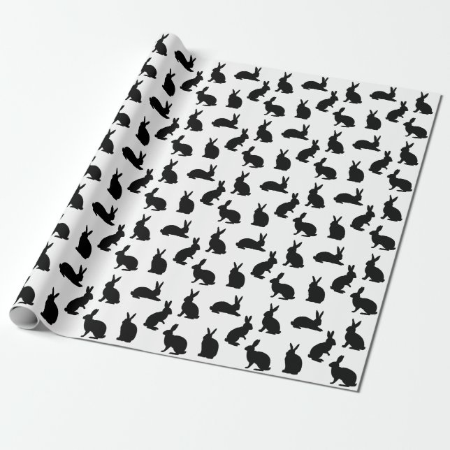 Minimalistiskt svart och vitt påskhar-mönster presentpapper (Utrullad)
