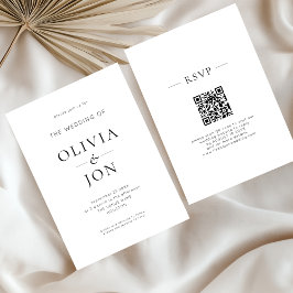Minimalistiskt svart och vitt QR-kod bröllop Inbjudningar