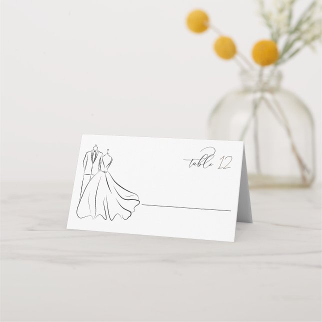 Minimalistiskt svart och vitt script bröllopsbord placeringskort (Framsida)