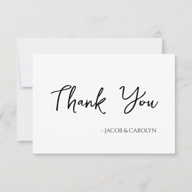 Minimalistiskt svart och vitt tackkort för bröllop inbjudningar (Framsida)