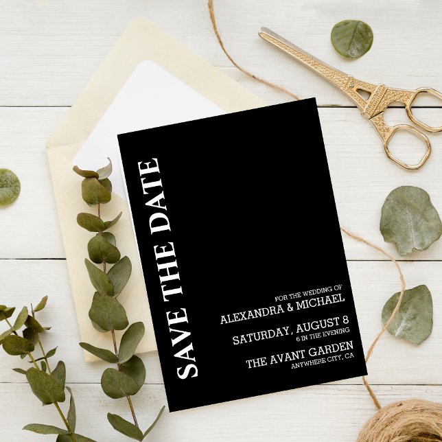 Minimalistiskt svart och vitt textbaserat Bröllop Spara Datumet (Skapare uppladdad)