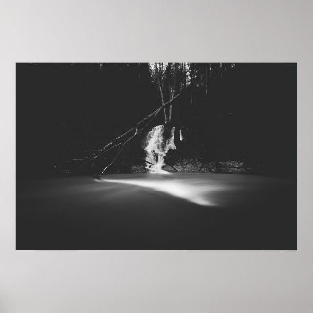 Minimalistiskt svart och vitt vattenfall poster (Framsidan)