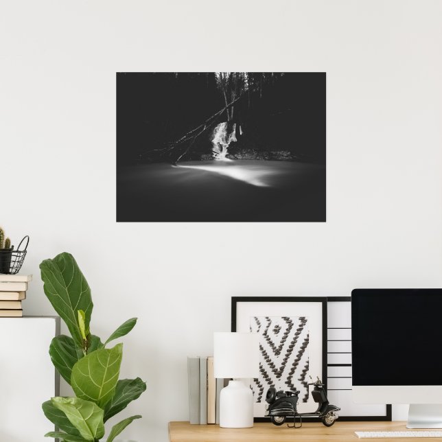 Minimalistiskt svart och vitt vattenfall poster (Hemmakontoret)