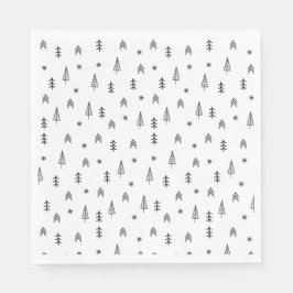 Minimalistiskt svart och vitt vinter skogsmönster pappersservett