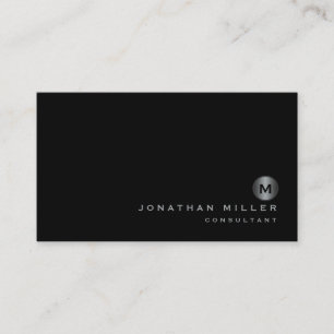 Minimalistiskt svart Silver Monogram Visitkort